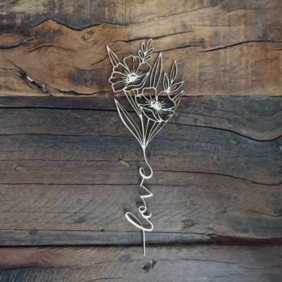 Carton bois Bouquet de fleurs avec tige love