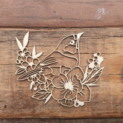 Carton bois oiseau fleuri