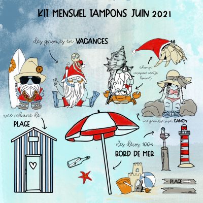 Kit tampons Gnomes à la plage juin 2021