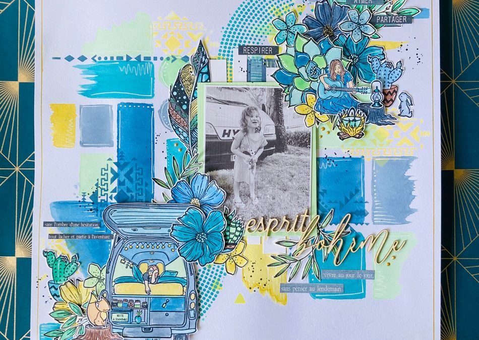 Page scrap esprit bohème par la Ch’tite Scrappeuse