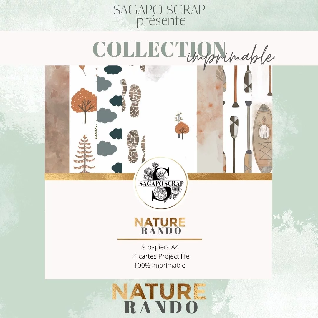PACK PAPIER A4 'NATURE RANDONNEE' Imprimables + 4 cartes Project Life 