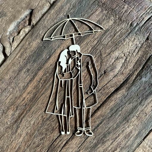 Carton bois Amour couple sous un parapluie