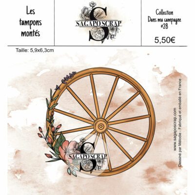 Collection Dans ma campagne #28 Roue de charrette fleurie - Tampon monté sur Mousse Statique