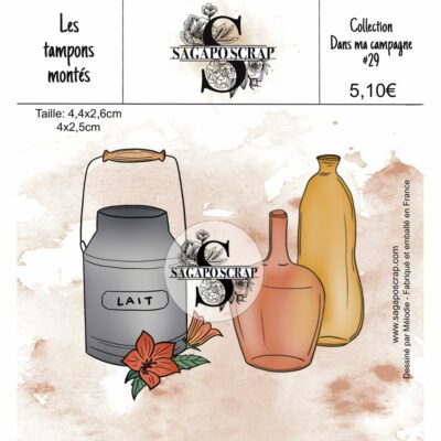 Collection Dans ma campagne #29 pot à lait et vases- Tampon monté sur Mousse Statique