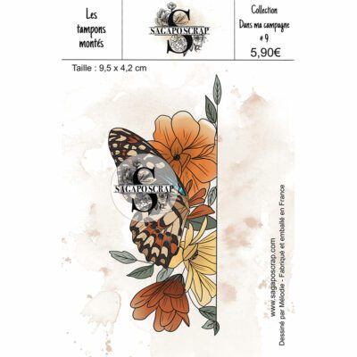 Collection Dans ma campagne #9 Bordure fleurie aile papillon - Tampon monté sur Mousse Statique