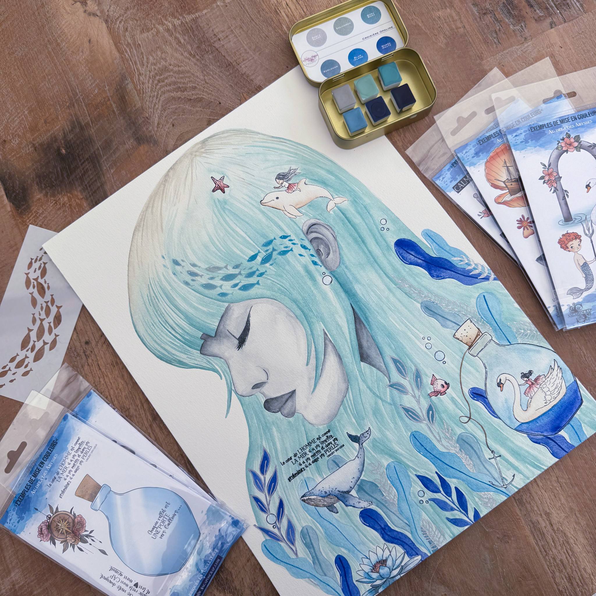 Palette Aquarelle 6 Demi Godet boite " Croisière opaline " – Image 2