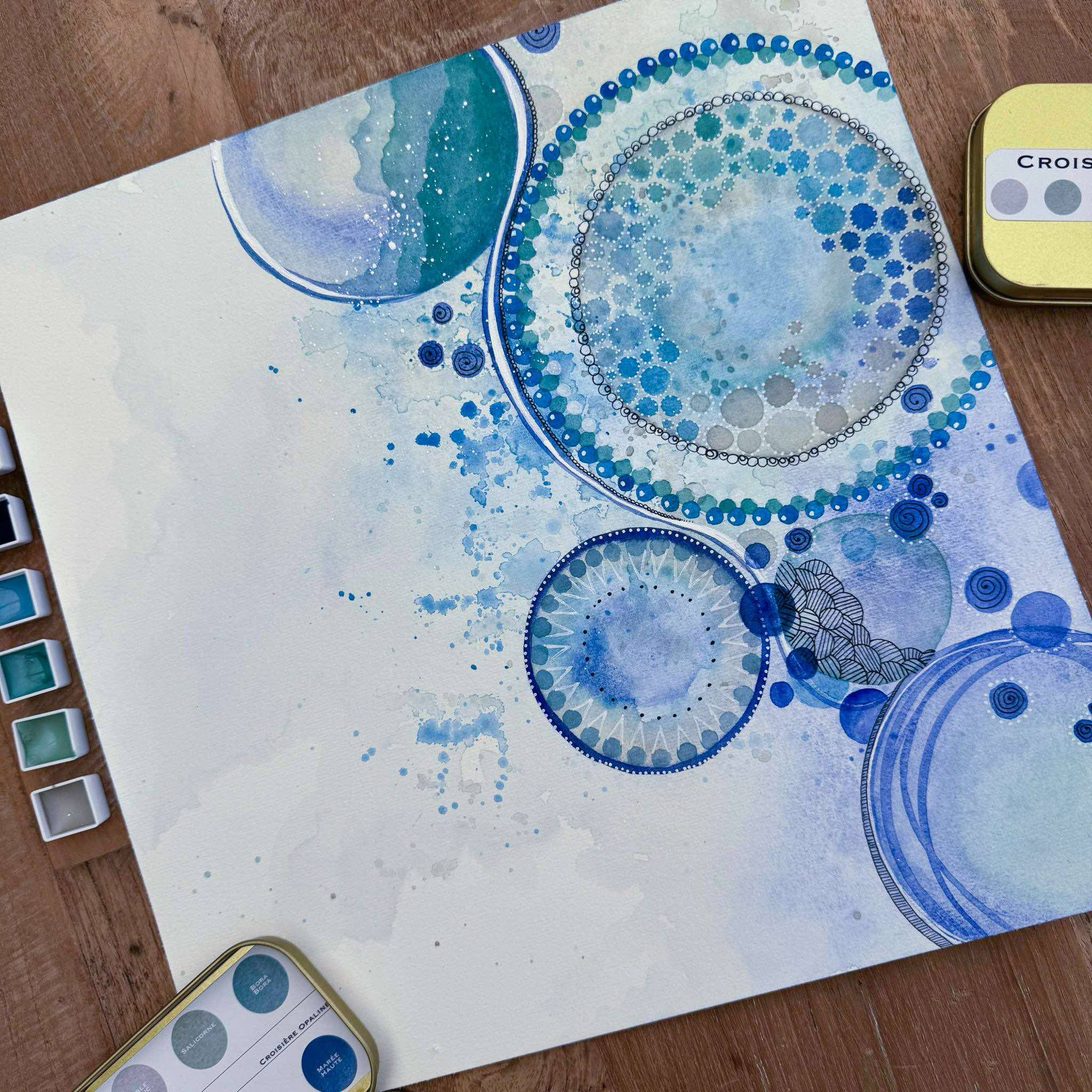 Palette Aquarelle 6 Demi Godet boite " Croisière opaline " – Image 3